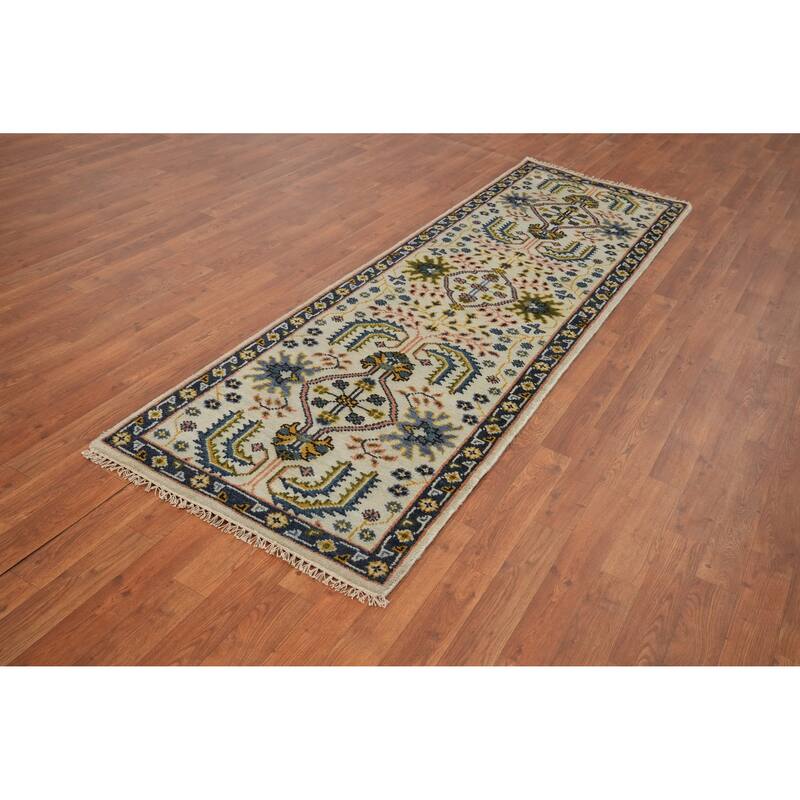 Hand-knotted Traditional Wool Multi-Colored Geometric Area Rug Oriental Carpet - 8' 2'' X 2' 6''