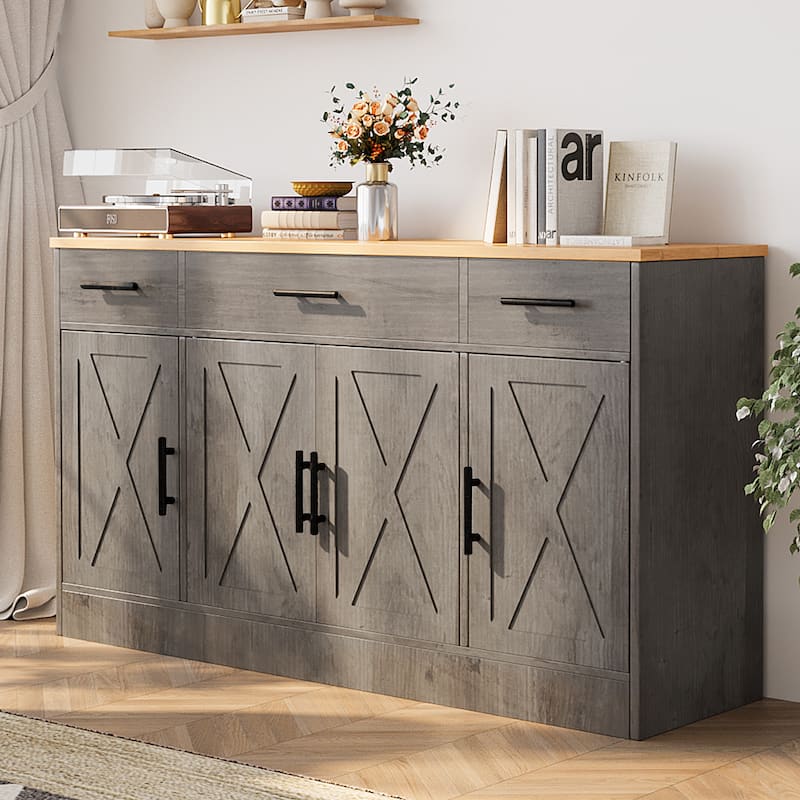 Kitchen Buffet Sideboard Storage Cabinet with Adjustable Shelves, Retro Design(3 Color Options) - Grey/Brown