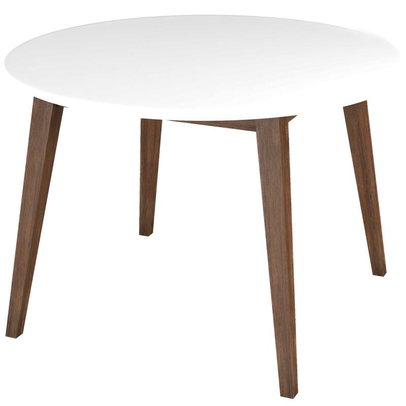 Paloma Mid-Century Modern Round Dining Table in White Solid Wood, 43.3 Inches for Kitchen, Dining Room, Dinette, Breakfa