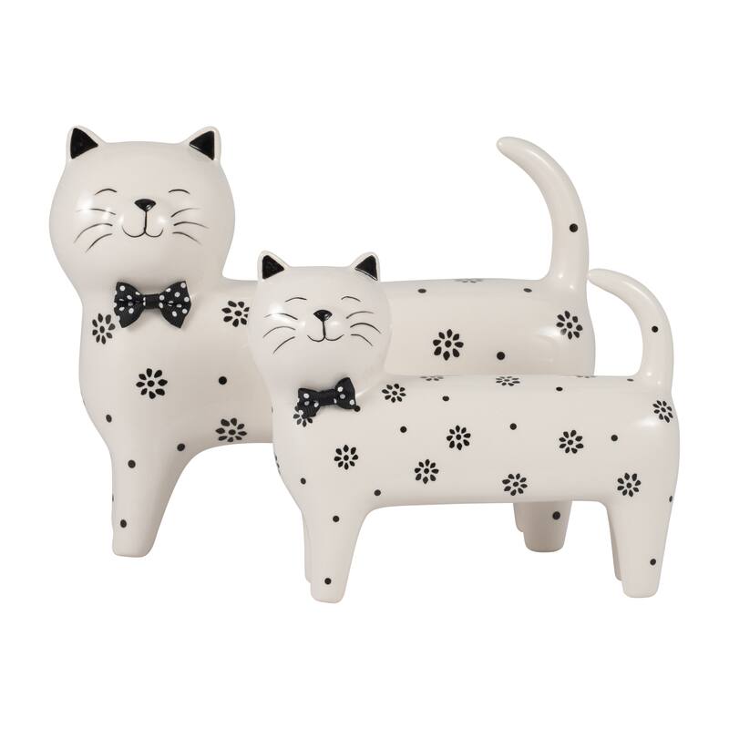 Sagebrook Home Ceramic White Novelty Daisies Cat, Accent Piece Sculpture Home Decor Collectible