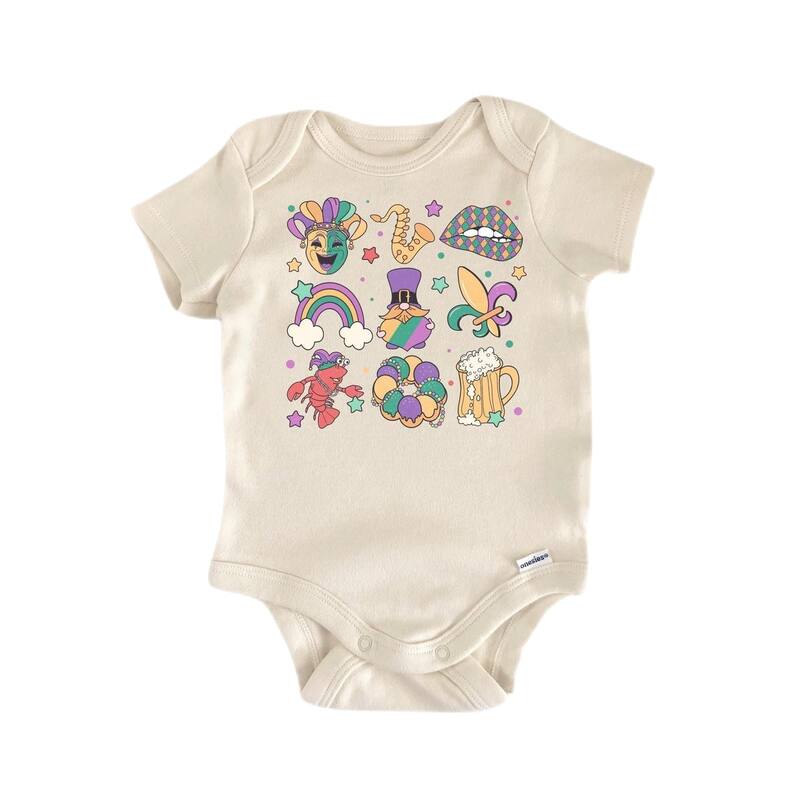 Mardi Gras Icons - Baby Boy Girl Clothes Infant Bodysuit Funny Cute Newborn - Pink - 0-3M