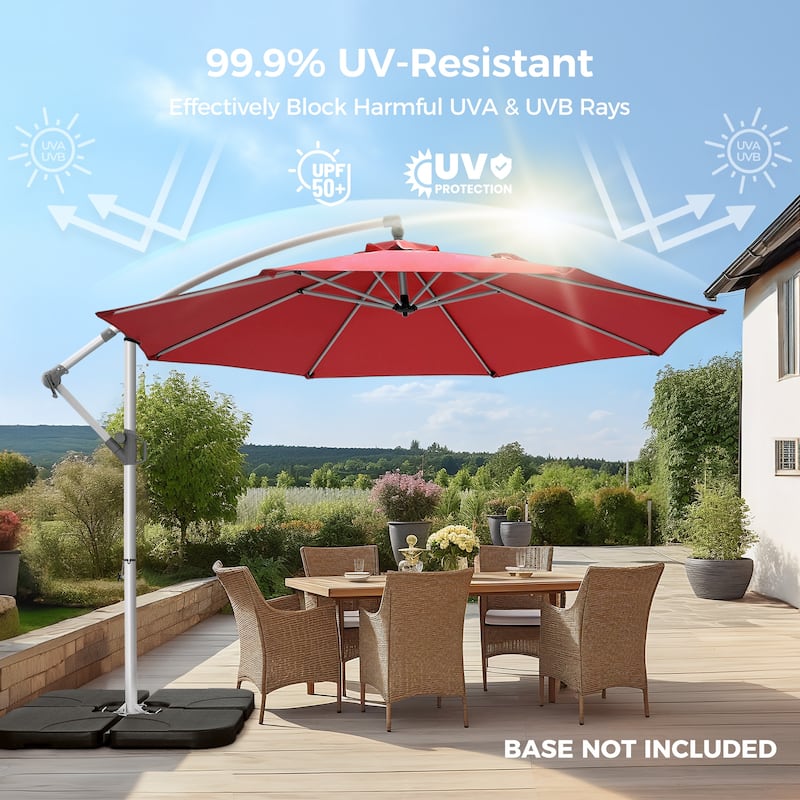 Luxurious10 ft. Metal Offset Hanging Cantilever Patio Umbrella with Easy Tilt and Crank for Pool Deck