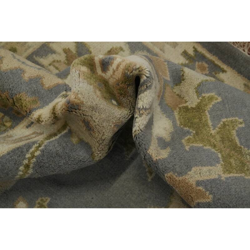 All-Over Gray Floral Oushak Indian Area Rug 9x12 - 12' 1'' X 8' 8''