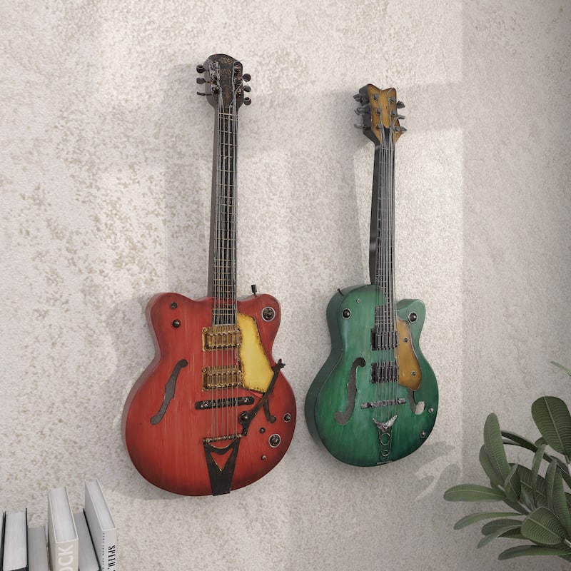 Multi Colored Metal Guitar Home Wall Decor (Set of 2)