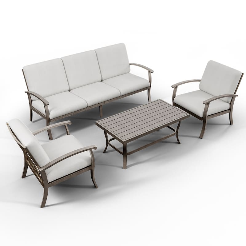 5-Person Aluminum Patio Conversation Set with Coffee Table, Sofa and Light Gray Cushions - Grey