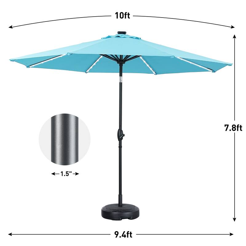 10ft Patio Umbrella with Lights Outdoor Solar Umbrella