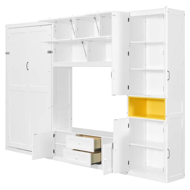 Twin Size Wooden Murphy Bed with TV Stand, Flip-Up Cabinets & Vibrant Accent Storage by Harper&Bright Designs