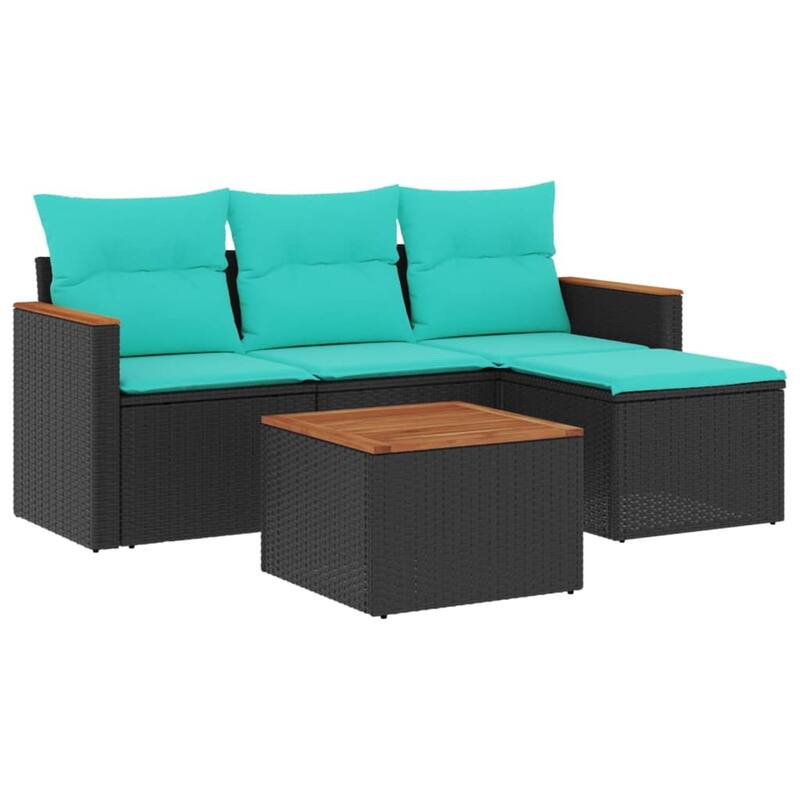vidaXL Patio Sofa Set with Cushions Outdoor Conversation Furniture Poly Rattan - 21.7x 24.4x 27.2