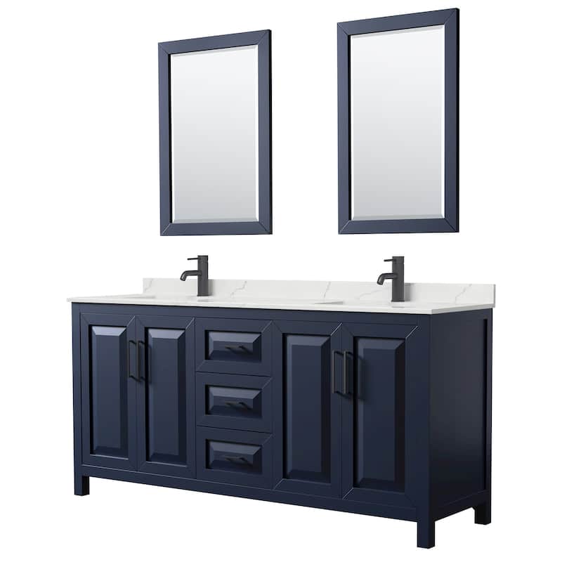 Wyndham Collection WCV252572D-QTZ-UNSM24 Daria 72" Free Standing - Dark Blue / Giotto Quartz Top / Matte Black
