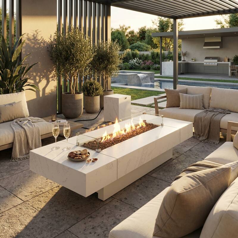 Propane Fire Pit Table Side Tank Storage Outdoor Gas Fire Table with Zinc-Aluminum Top Patio Fire Pit Table