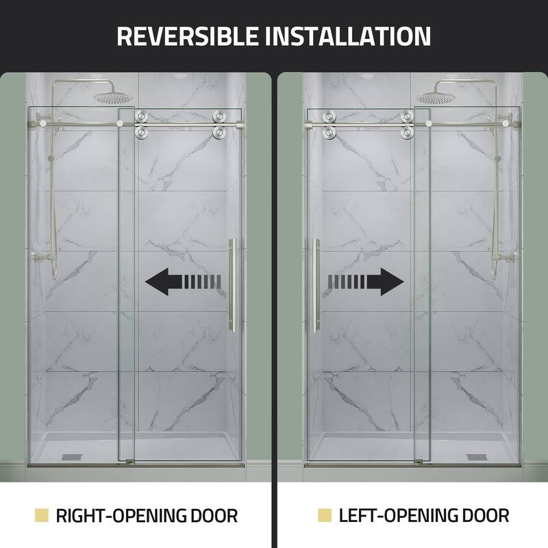 ANZZI Series 56 to 60 in. x 76 in. Frameless Shower Door with Sliding with Tsunami Guard Tempered Clear Glass