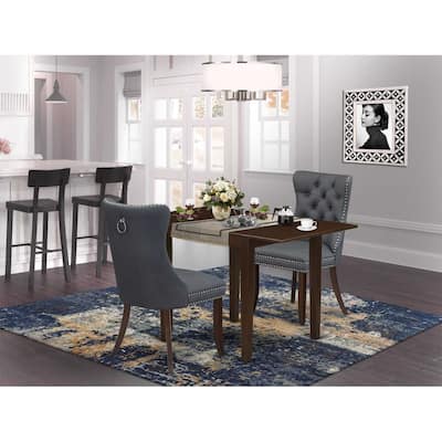 HomeStock 3-Pc Mahogany Finish Rectangular Solid Wood Top with Dropleaf Dining Table Set