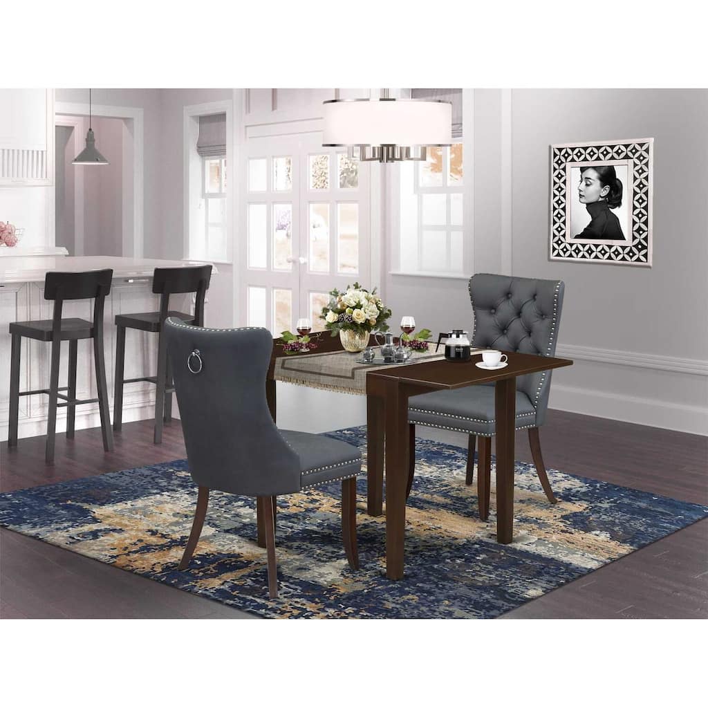 HomeStock 3-Pc Mahogany Finish Rectangular Solid Wood Top with Dropleaf Dining Table Set