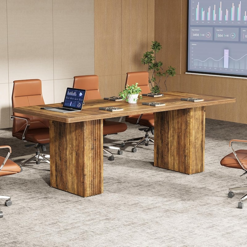 70.89 Inches Brown Engineered Wood Conference Table, 6FT Rectangular Meeting Room Table
