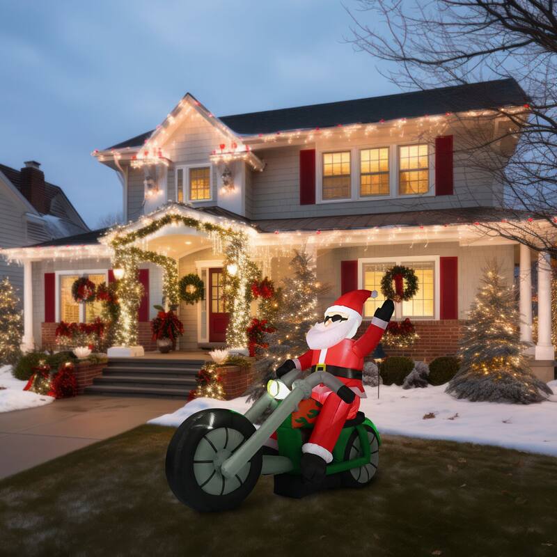 Fraser Hill Farm 6-Ft. Wide Prelit Motorcycle Santa Inflatable