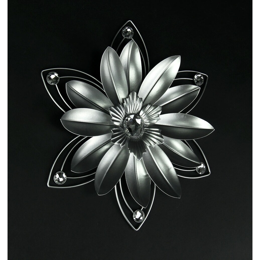 Jeweled 3D Metal Art Flower Wall Sculpture Set of 3