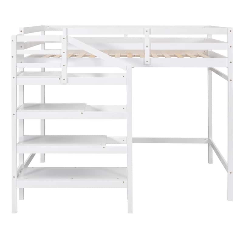 Space-Saving Full Loft Bed with Built-In Storage and Stairs, Ideal for Bedrooms