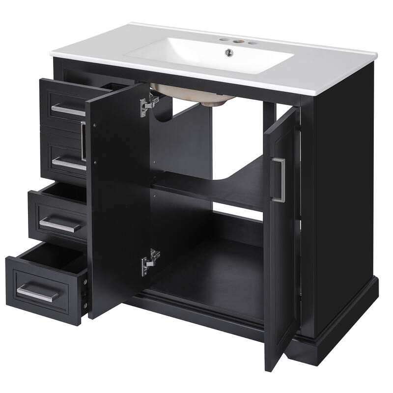 36" Modern Bathroom Vanity with Ceramic Sink, Soft-Close Door, Adjustable Shelf & 3 Drawers, Ample Storage