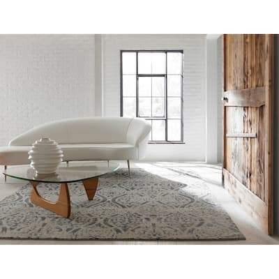 Transitional Multi-Colored Hand-Knotted Wool & Viscose Area Rug