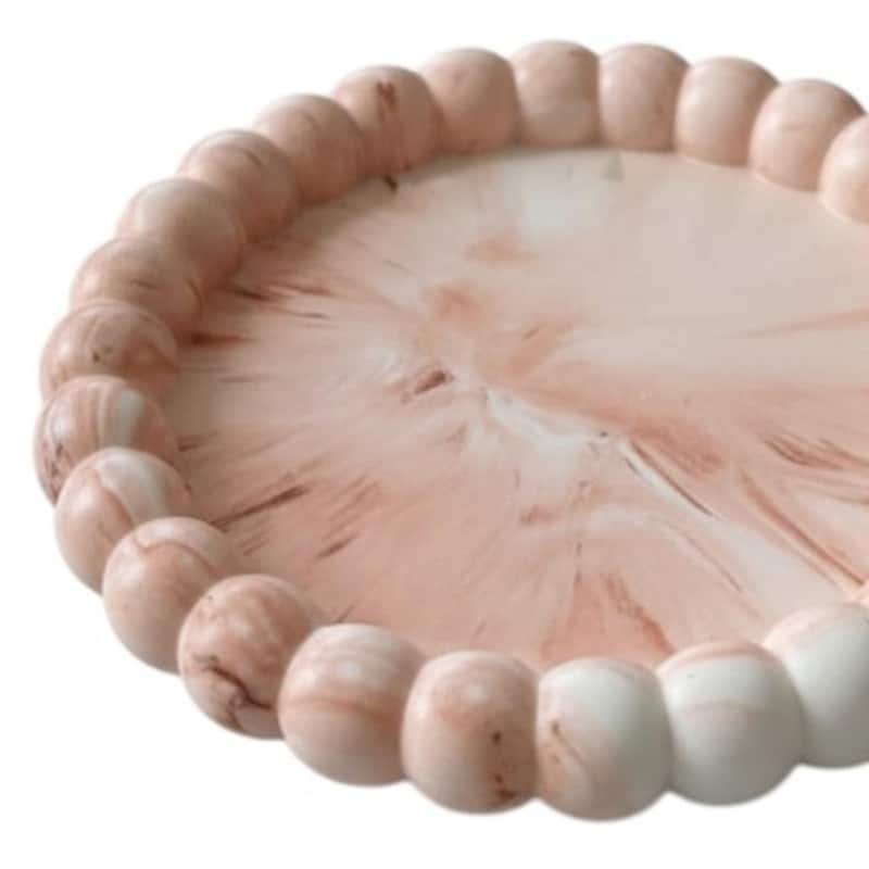 HomeRoots 6" Pink And White Resin Marbleized Handmade Round Trinket Tray - 5.50 in. x 0.75 in. x 5.50 in.