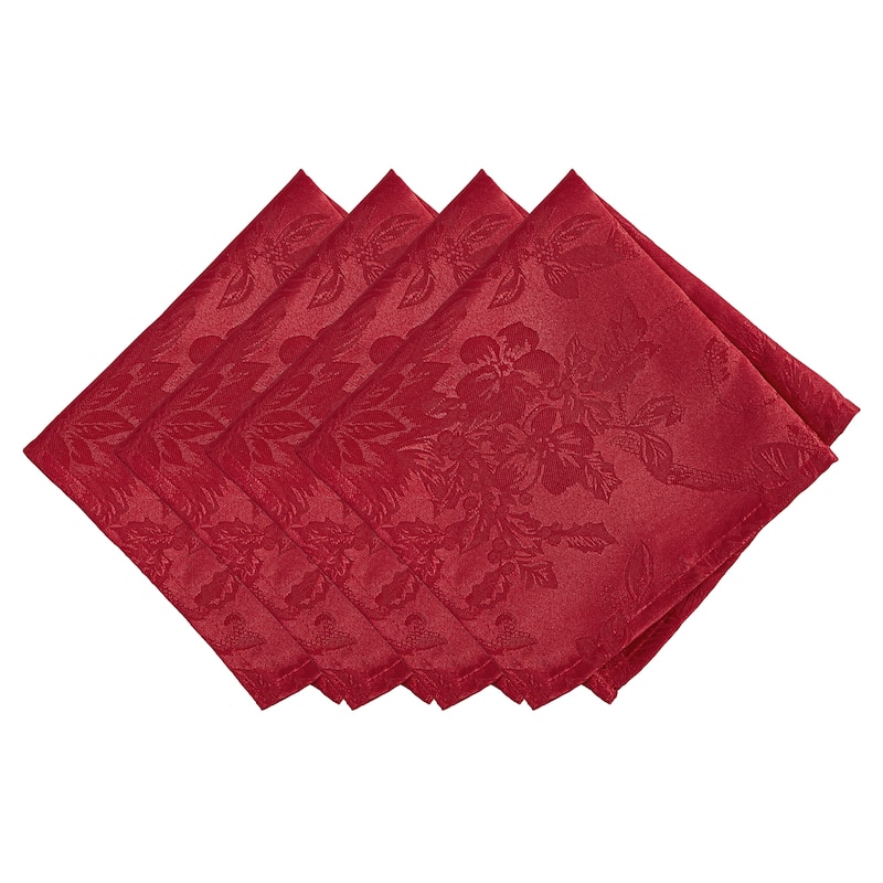 Poinsettia Elegance Jacquard Holiday Napkins, Set of 4 - 17"x17" - Red
