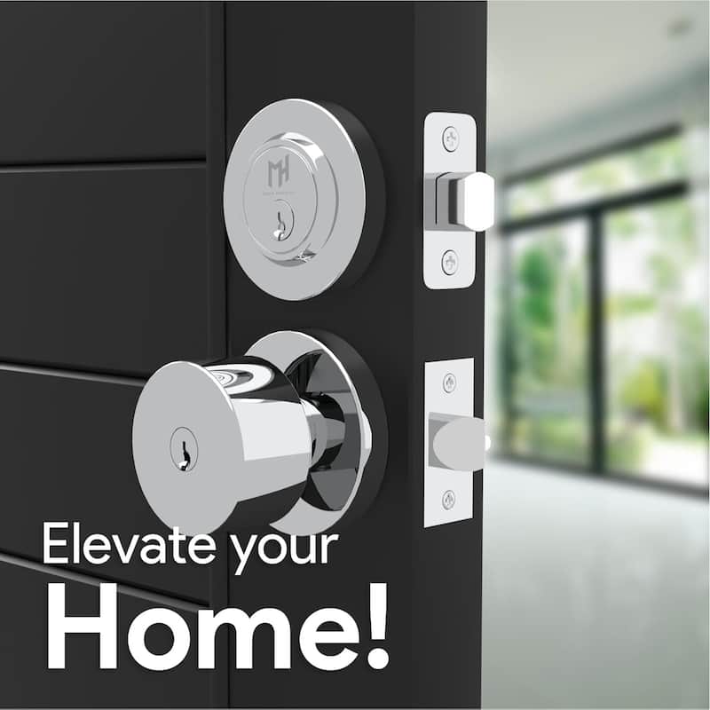 Mega Handles BUENA Round Entry Door Knob and Deadbolt Lock Set – Keyed Combo for Left or Right-Handed Doors, Reversible Design