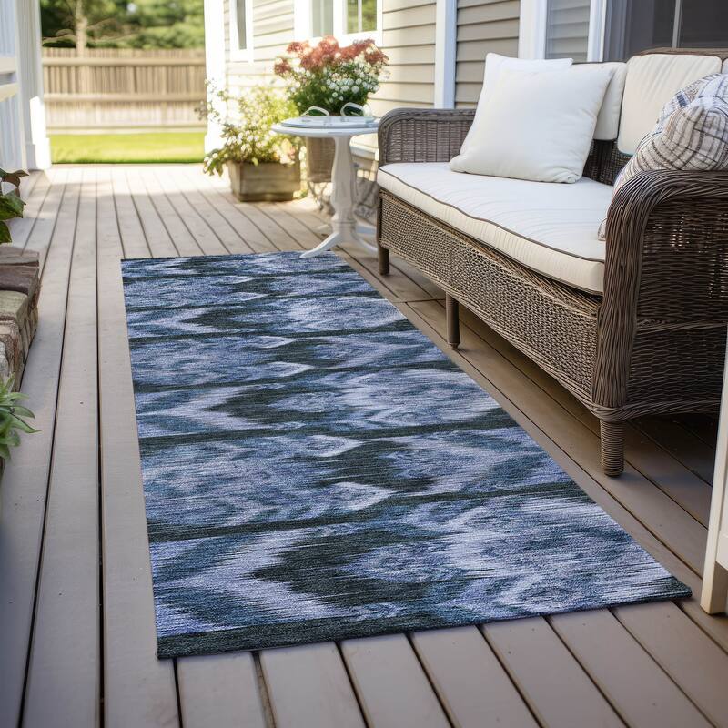 Machine Washable Indoor/ Outdoor Chantille Abstract Boho Rug - Blue - 2'3" x 7'6"