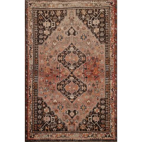 Geometric Shiraz Persian Traditional Area Rug Handmade Wool Carpet - 4'2" x 5'4"