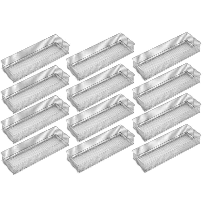 YBM Home Silver Mesh Desk Drawer Organizer Tray Home and Office 12pack - 4x12x2