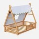 preview thumbnail 11 of 13, Twin Size House Tent Bed Guardrail, Kids House Bed with Fence and Roof