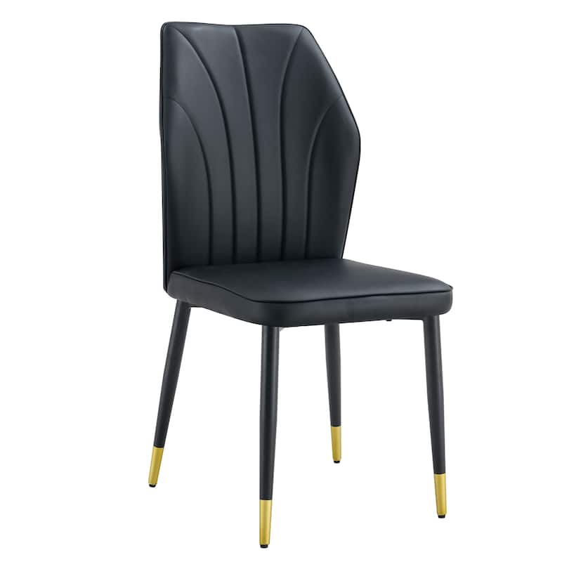 8 Modern Dining Chairs With Stylish Pu Patterned Backrest And Black Metal Legs For Kitchen, Bedroom And Office
