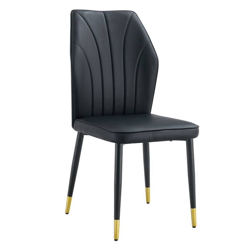 Roomfitters PU Dining Chairs with Patterned Backrest and Black Metal Legs, Upholstered Modern Set of 8 for Dining