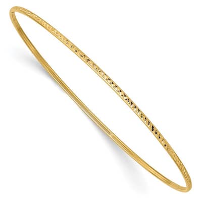 Curata 14k Yellow Gold 8" 1.5" Textured Thin Slip-on Stackable Bangle Bracelet