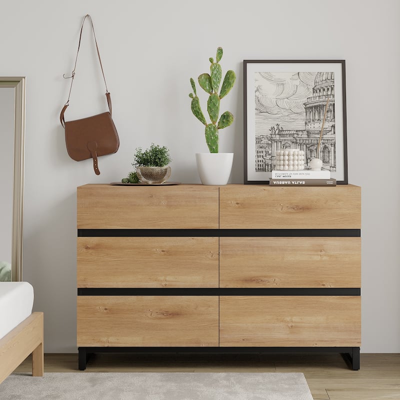 WAMPAT Dresser for Bedroom, Closet Organizers and Storage with Drawers, Chest of Drawers with Metal Base, Modern Wooden Dresser