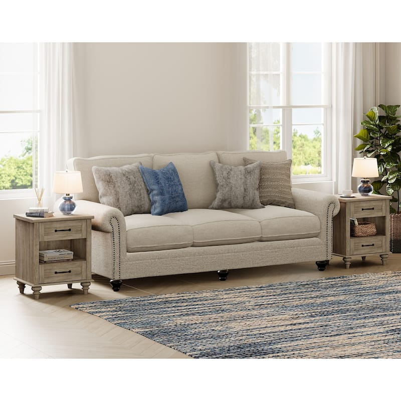 Farmhouse End Table Nightstands with Charging Station & Drawer