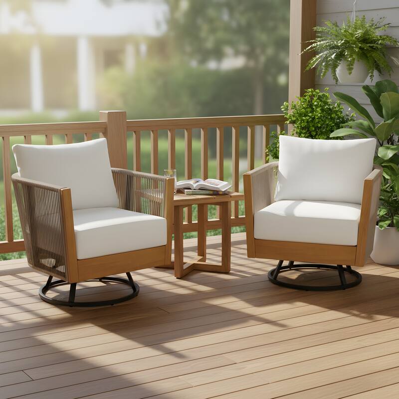 Christopher Knight Home - Modern 3-Piece Outdoor Natural Swivel Chair Set with Side Table - Beige+Natural