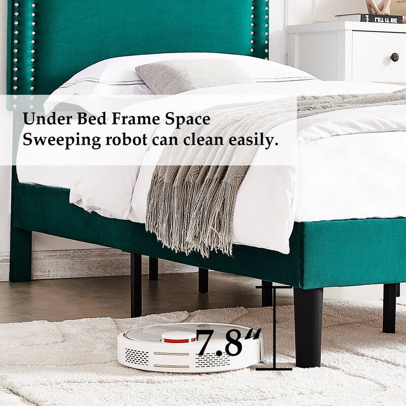 VECELO Upholstered Bed Frames with Height Adjustable Headboard
