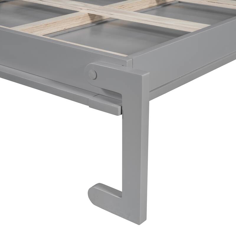 Modern Queen Size Murphy Wall Bed with LED Lights, Space-Saving Design, Gray