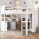 preview thumbnail 1 of 8, Wood Loft Bed with Cabinet and Bookshelf, Full Size Loft with Wardrobe and Desk for Kids White