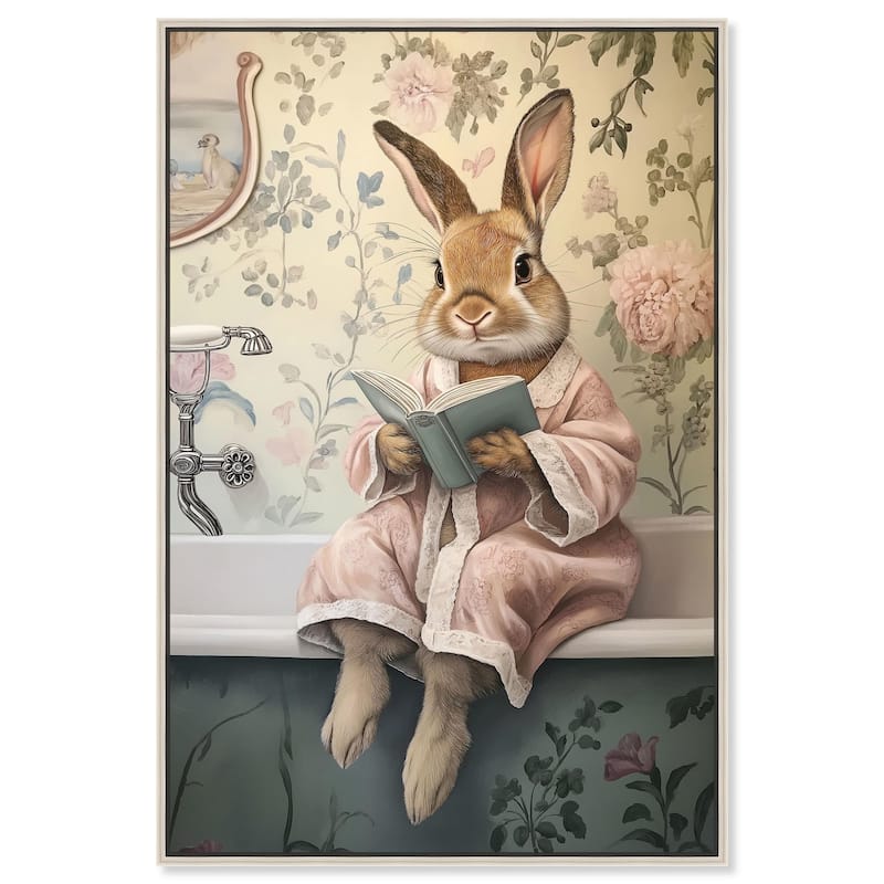 Bunny Bibliophile Bathing Canvas by Art Remedy - Silver - 20" x 30"