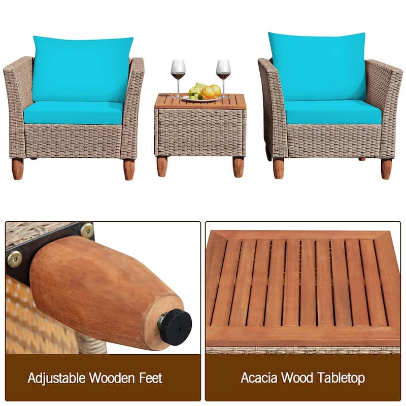 3 Pieces Patio Rattan Furniture Set with Washable Cushion for Yard Porch - 29" x 27" x 28"(L x W x H)