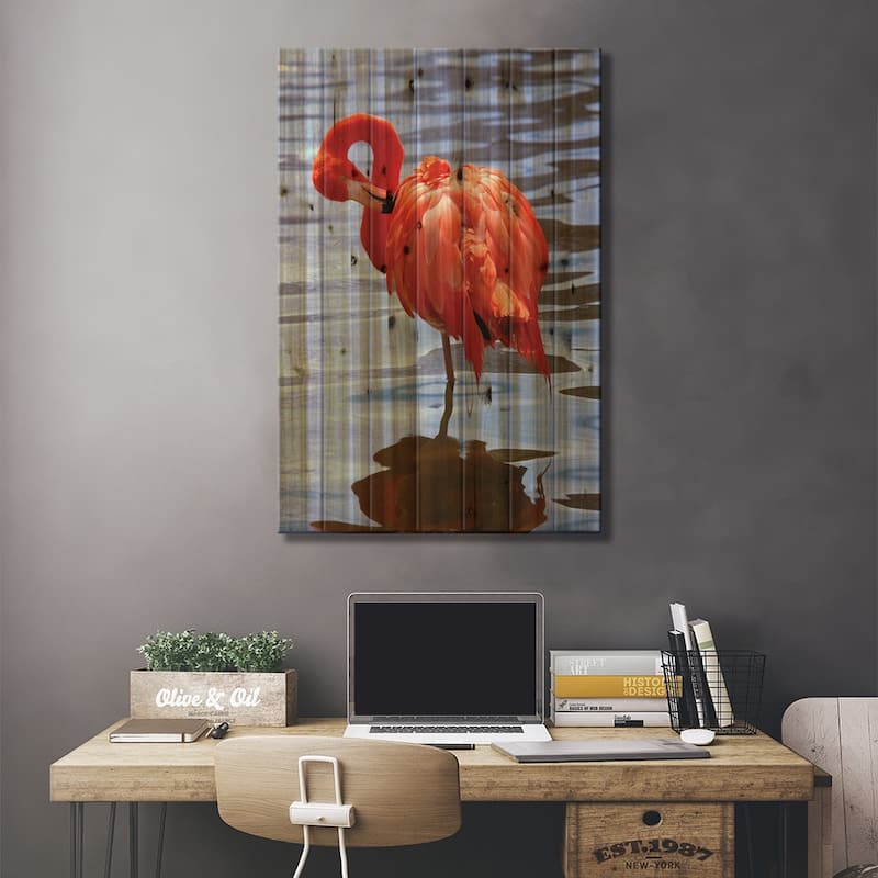 The Beautiful Flamingo Print On Wood by Lisa S. Engelbrecht - Multi-Color