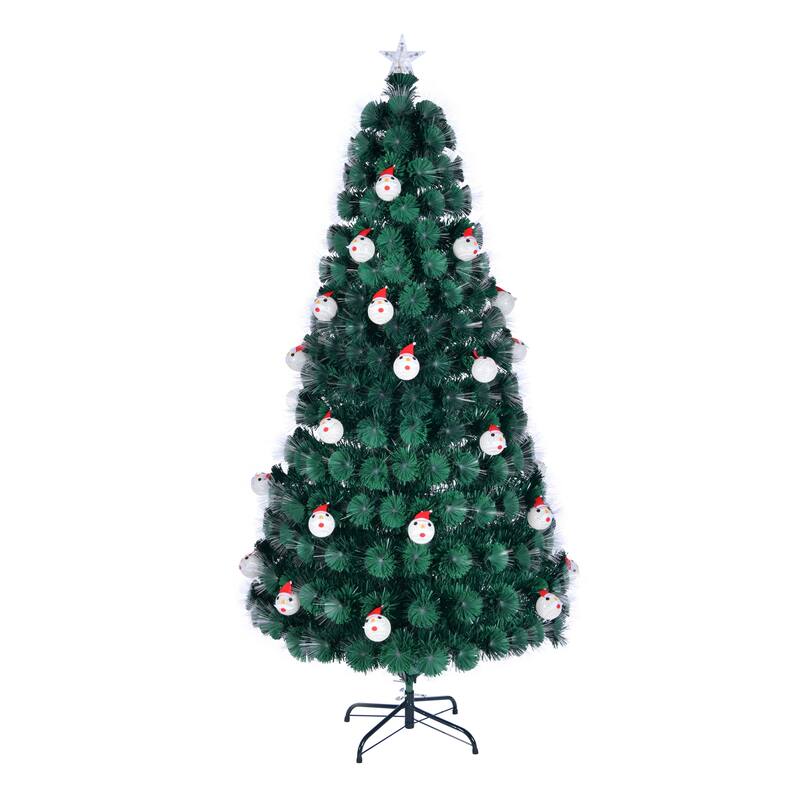 6 ft Pre Lit Fiber Optic Artificial Christmas Tree with Star Topper 8 Lighting Modes and Snowflake Ornaments