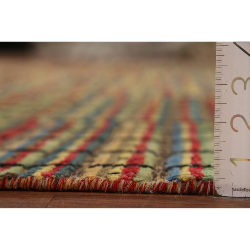 Striped Multicolor Moroccan Oriental Area Rug Hand-Knotted Wool Carpet - 9'1"x 12'6"