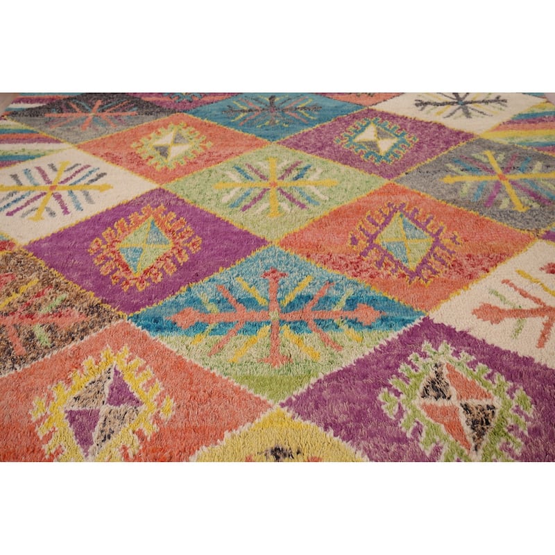 Colorful Trellis Plush Moroccan Style Rug Hand-Knotted Wool Carpet - 8'10" x 12'5"