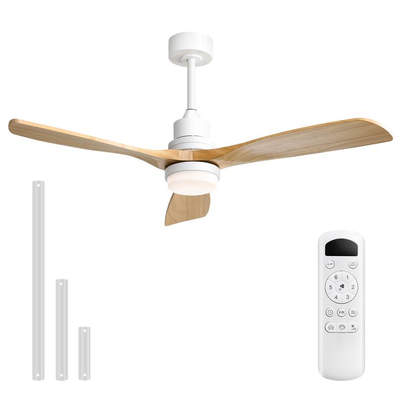 Sofucor 52 Inch Ceiling Fan with Light and Remote,Smart Optional,Quiet DC Motor for Bedroom Living Room Farmhouse Patio Porch - Remote Control - White with Natural Solid wood Blades