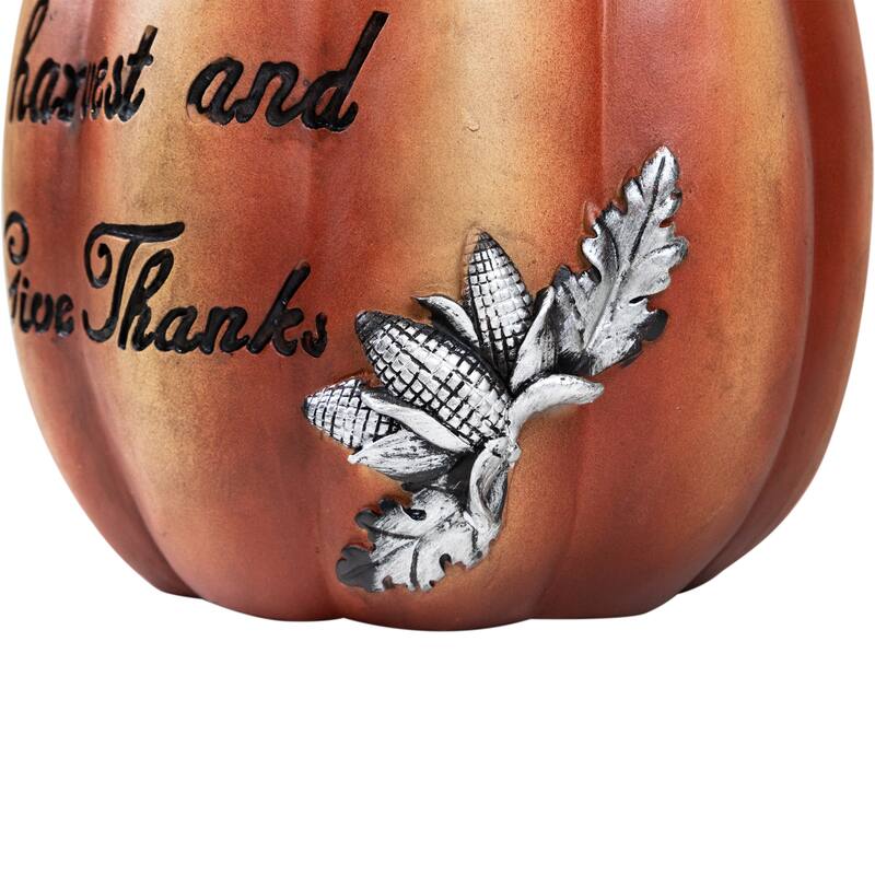 Bless the Harvest and Give Thanks Debossed Pumpkin Decoration - 10"