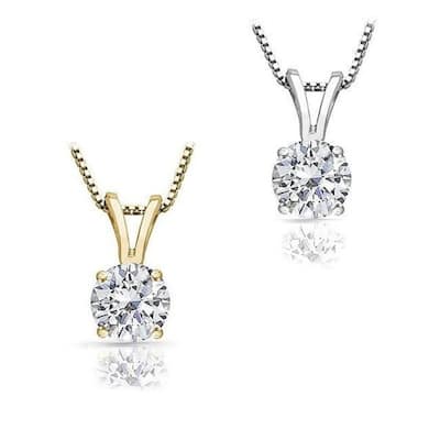 Auriya 14k Gold Round Solitaire Diamond Necklace 1 carat TDW (F-G, I1)