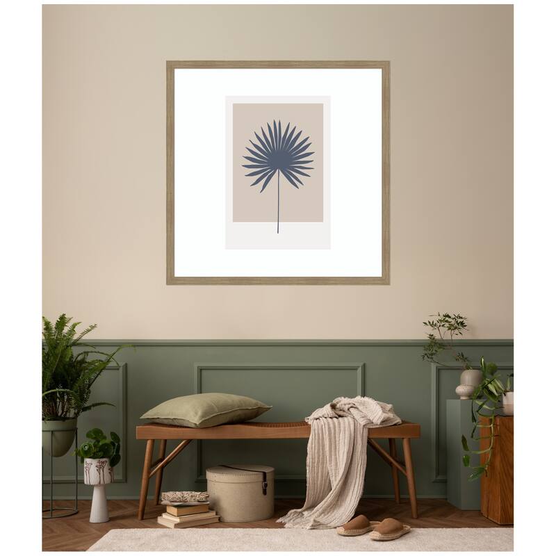 Kate and Laurel Muted Tan and Blue Colorblock Botanical Palm by The Creative Bunch Studio Framed Wall Art Print