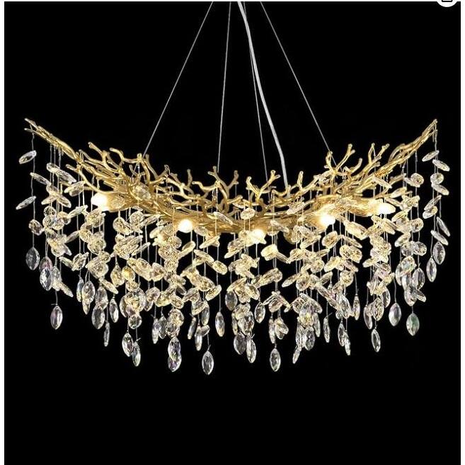 Modern Branch Crystal Linear Chandelier, 1100-1830mm Dining Pendant Light - Black - L1500